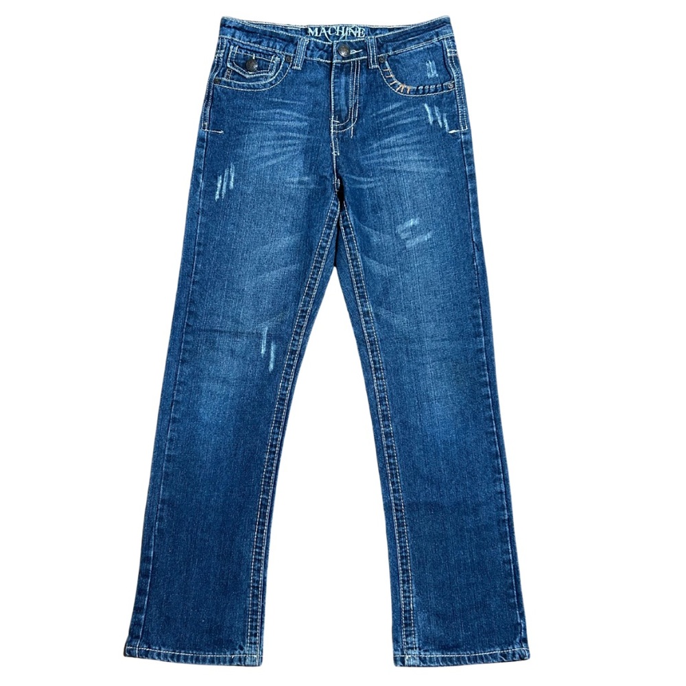 Machine Boy's Distressed and Stitched Casual Blue Denim Jeans